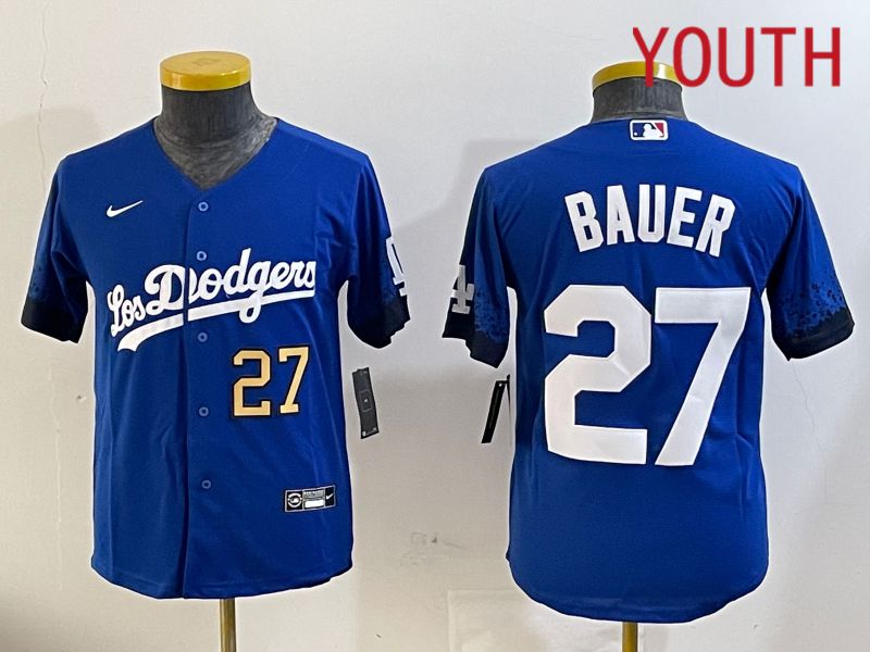 Youth Los Angeles Dodgers #27 Bauer Blue City Edition Nike 2024 MLB Jersey style 11203